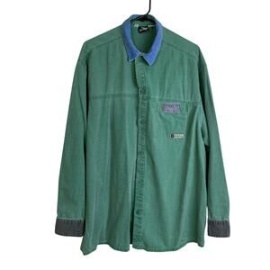 Vtg Gotcha Shirt Mens XL Green Long Sleeve Button Up Colorblock Corduroy Cotton